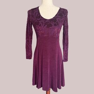 DCI Vintage Y2K Velvet Burnout Floral Skater Dress Purple 4 6 M 90s Whimsigoth